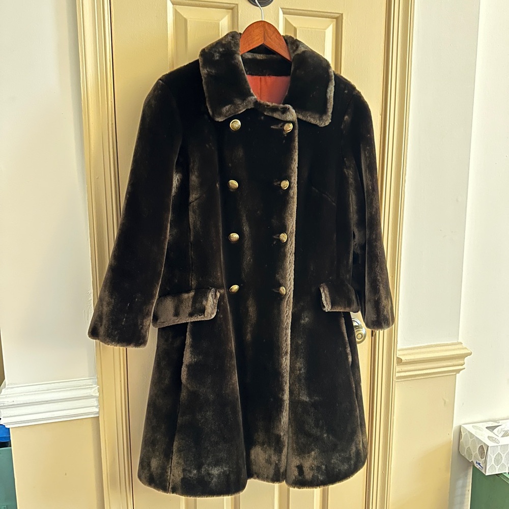 Luxurious Vintage Double-Breasted Chocolate Brown Faux Fur Teddy Coat W/P-S - Picture 2 of 11